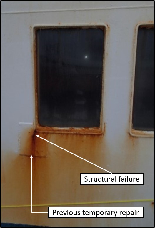 Crack in superstructure with failed repair (Source: TSB)