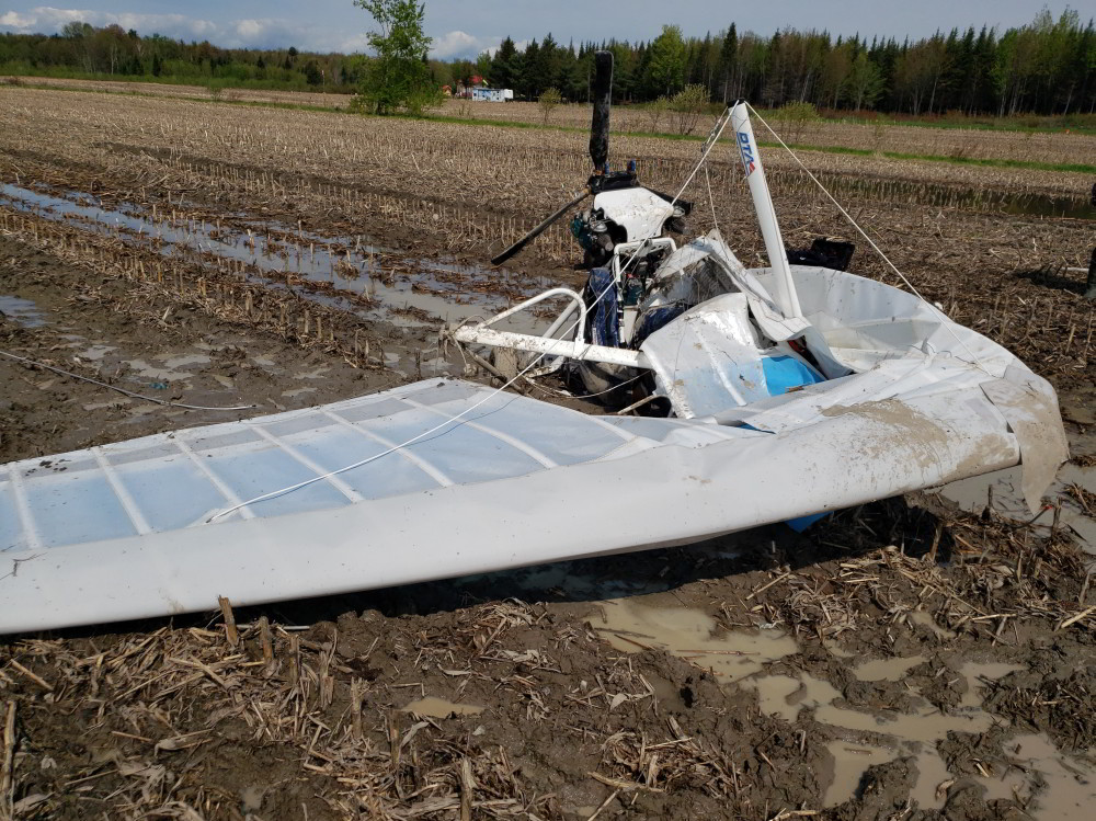 Wreckage of ultra-light aircraft near Saint-Cuthbert, Quebec 