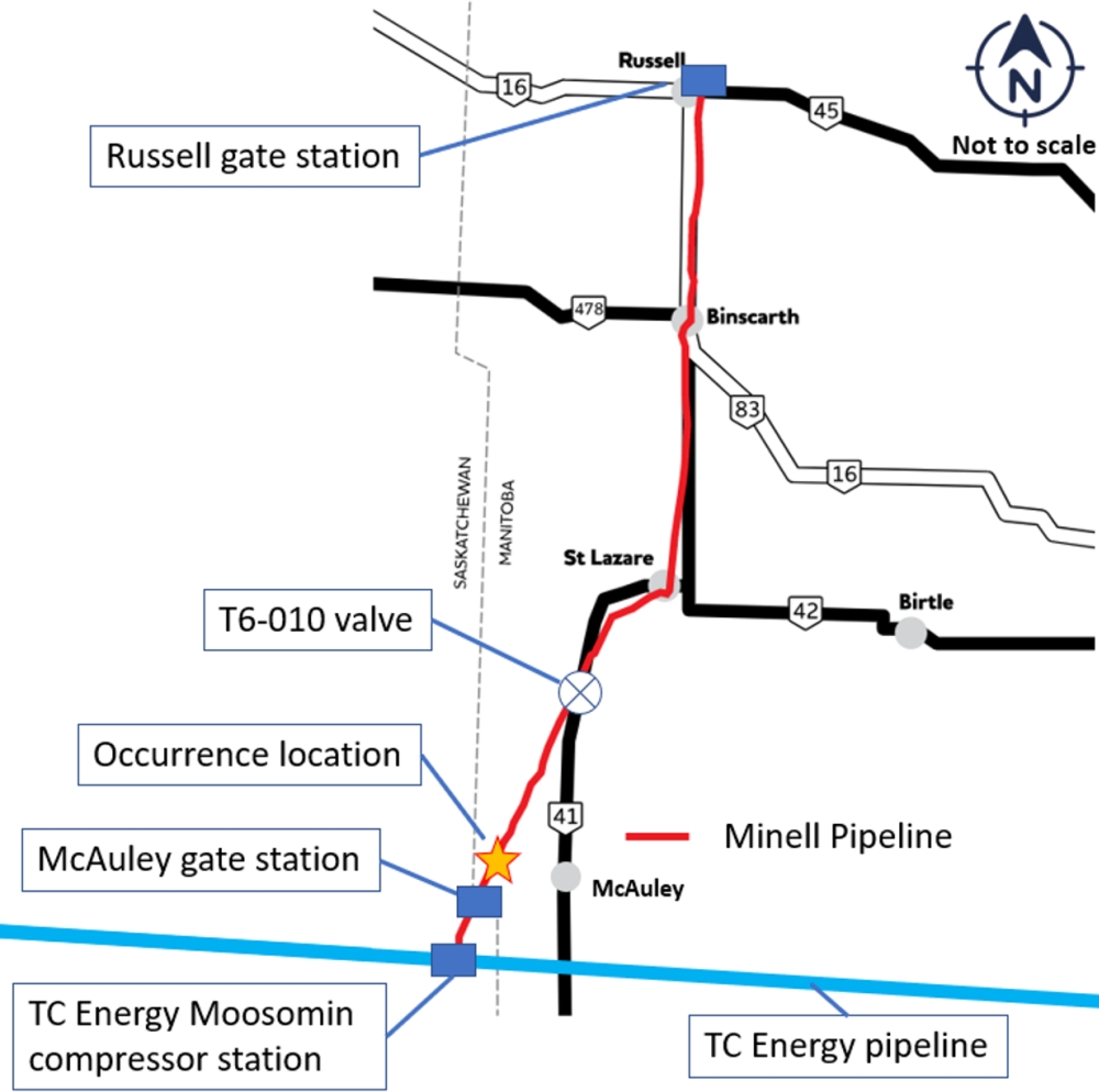 Minell Pipeline (Source: Manitoba Hydro, with TSB annotations)