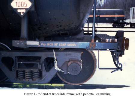'A' End of Truck Side Frame with Pedestal Leg Missing 