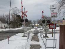 Pedestrian gate installation at Alexandra Road crossing at grade along the Oakville Subdivision in Mississauga, Ontario