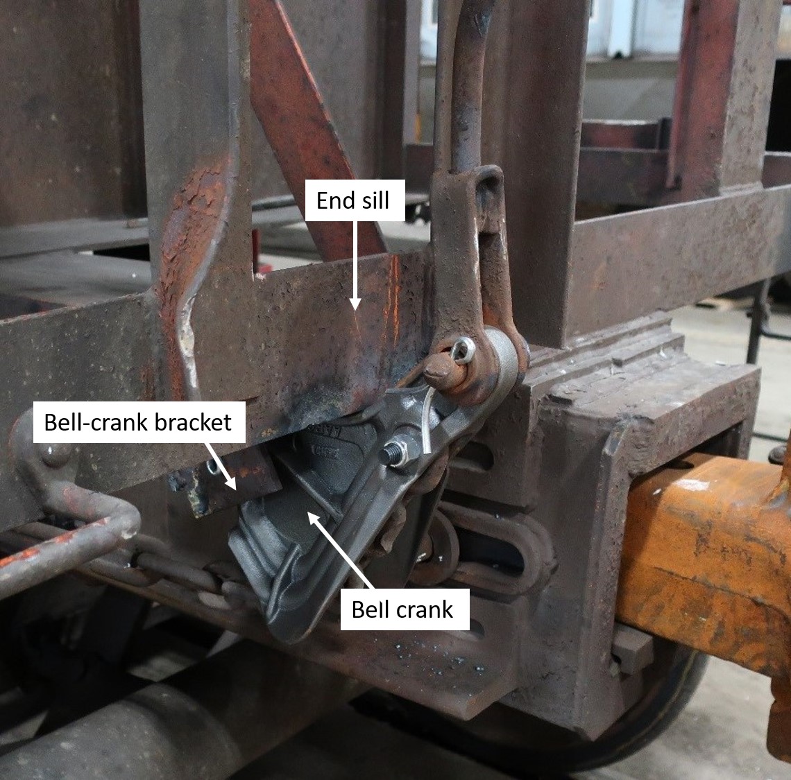 Position of bell crank and bracket with hand brake applied and bell-crank bracket cut (Source: TSB)