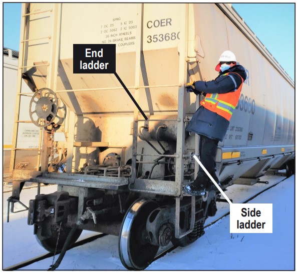 Positioning on the side ladder of the moving equipment (Source: TSB)
