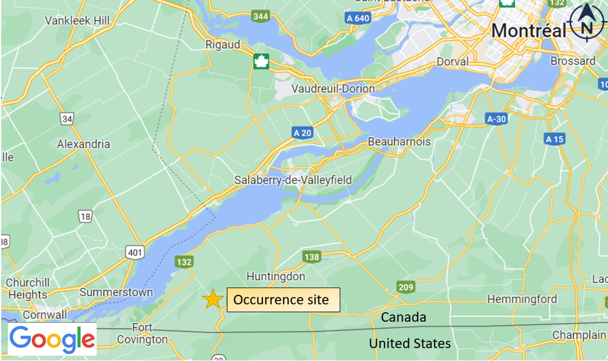 Occurrence site (Source: Google Maps, with TSB annotations)