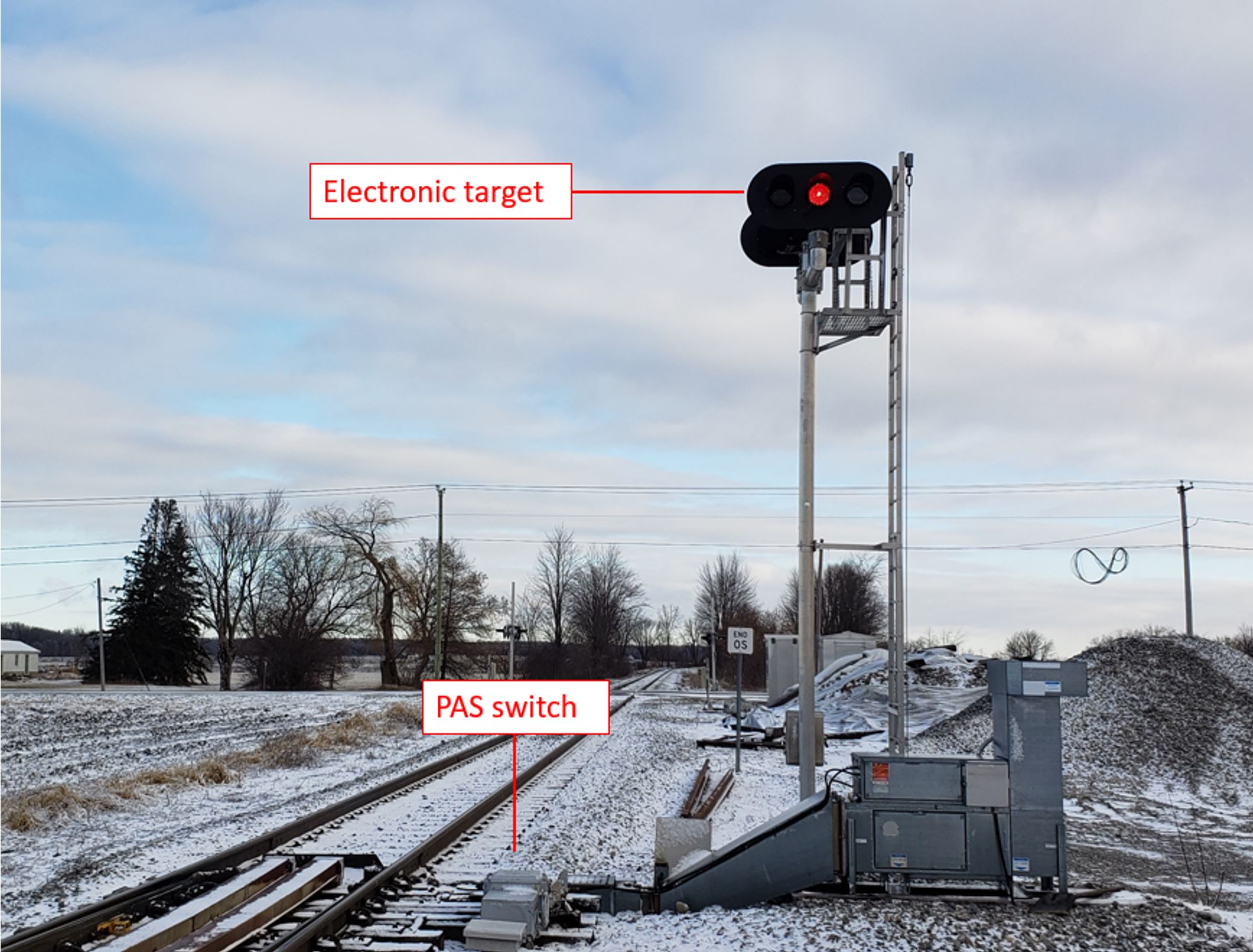 Switch and electronic target at the north end of the Carr siding (Source: TSB)