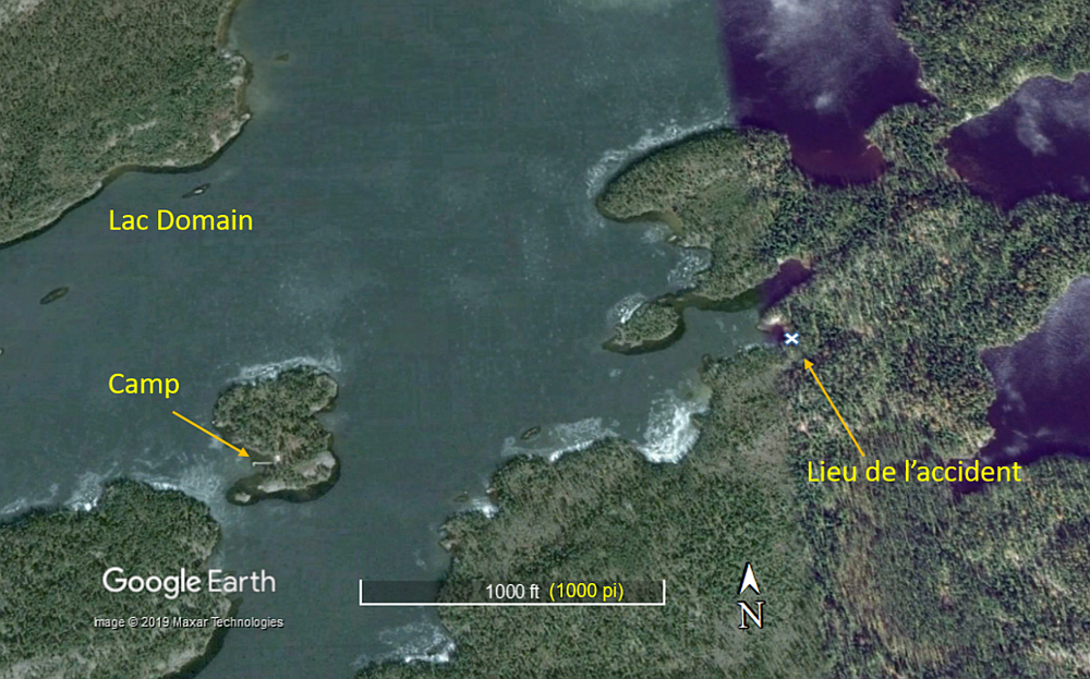 Lieu de l'accident (Source : Google Earth, avec annotations du BST)
