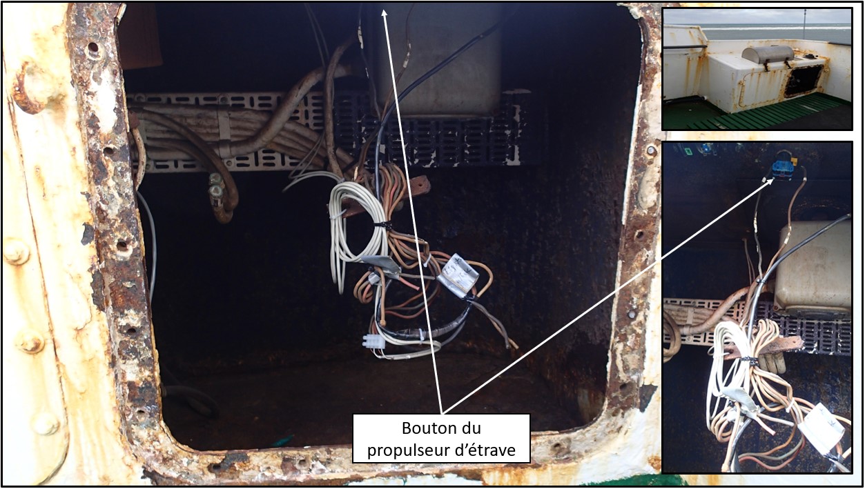 Câbles mal fixés qui pendaient dans la console d’aileron de passerelle tribord (Source : BST)