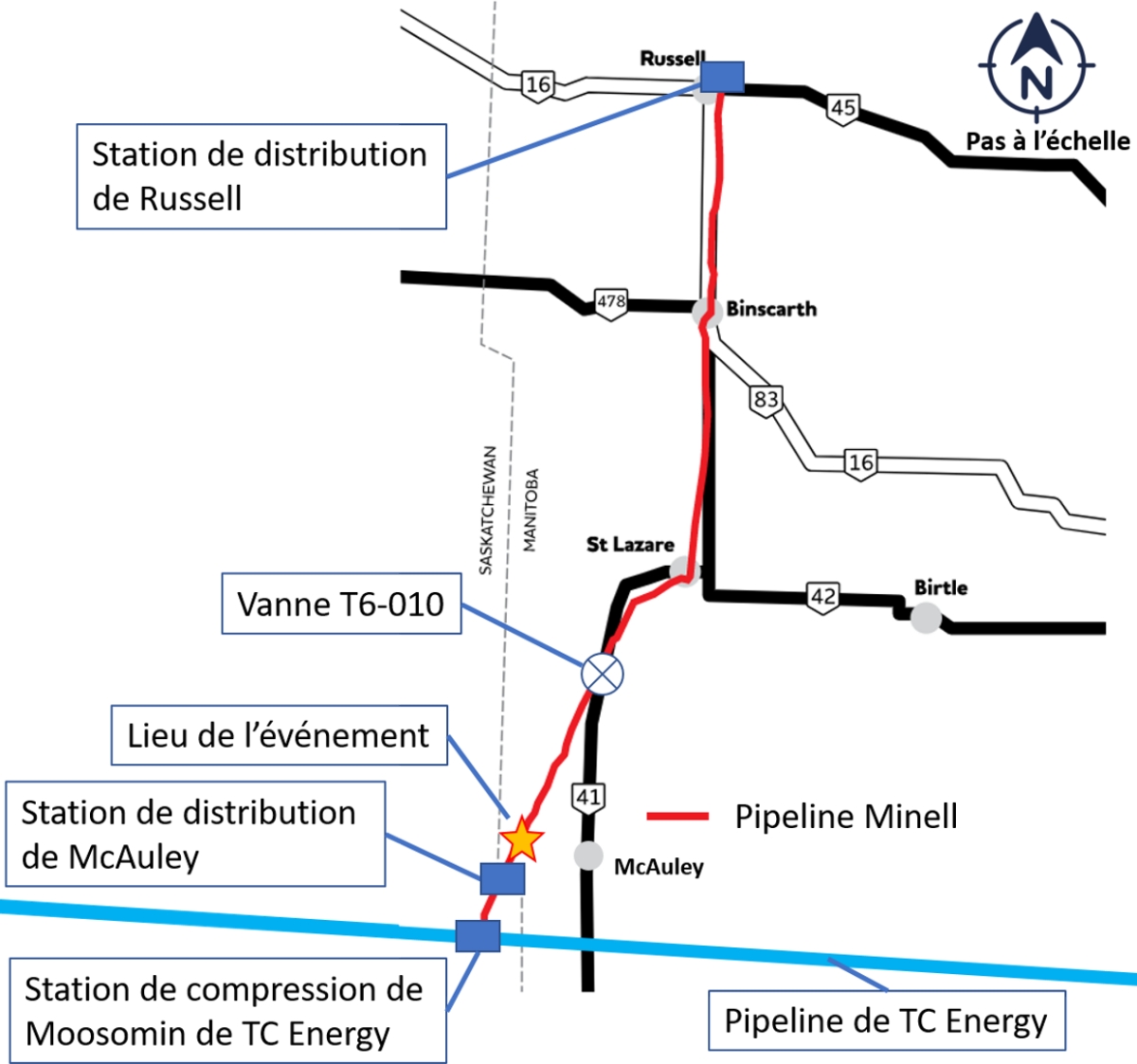 Pipeline Minell (Source : Manitoba Hydro, avec annotations du BST)