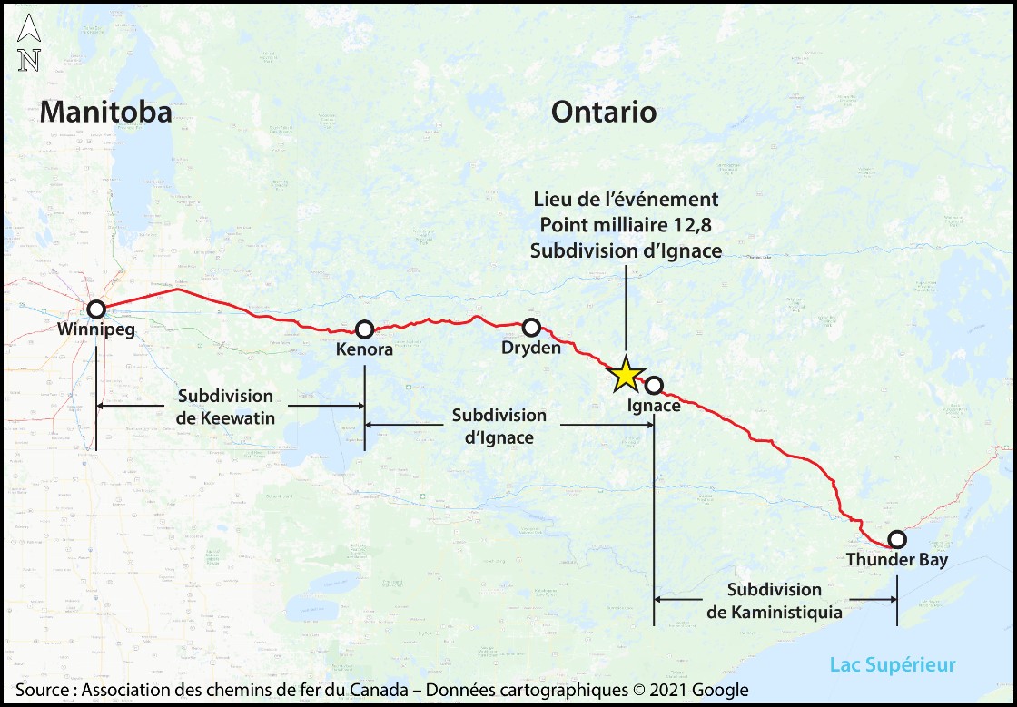 Lieu de l’événement (Source : Association des chemins de fer du Canada, Atlas du rail canadien, avec annotations du BST)