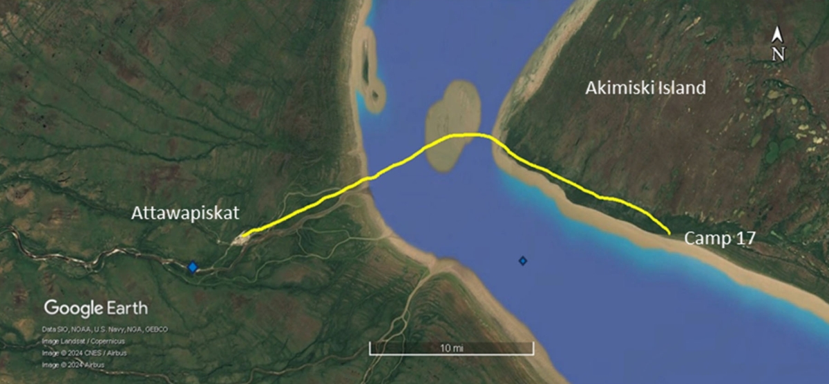 Figure 1. Occurrence flight path (Source: Google Earth, with TSB annotations)