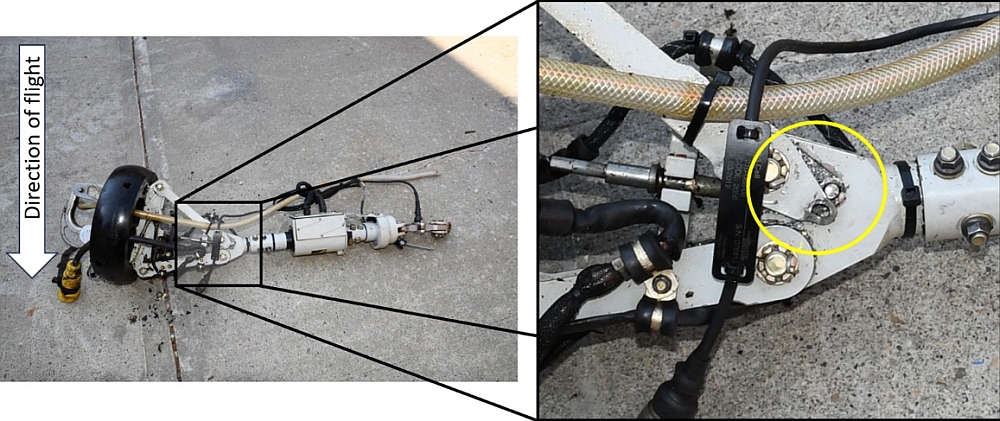 Figure 9. Suspension system with close-up view (right image) of deformation (Source: TSB)