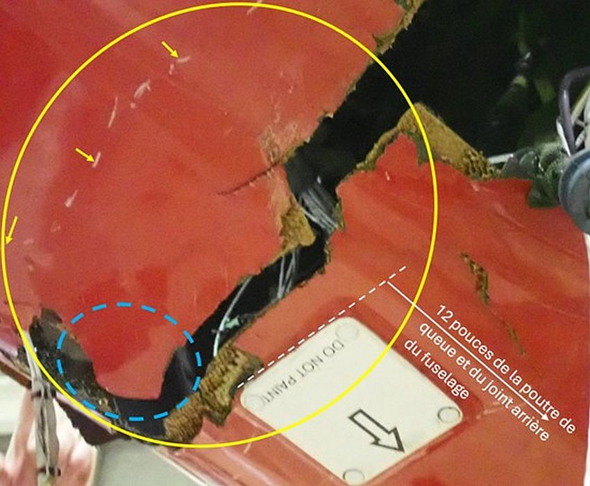 Figure 1. Zone de délamination sous la poutre de queue (Source : BST) Figure 1. Zone de délamination sous la poutre de queue (Source : BST)