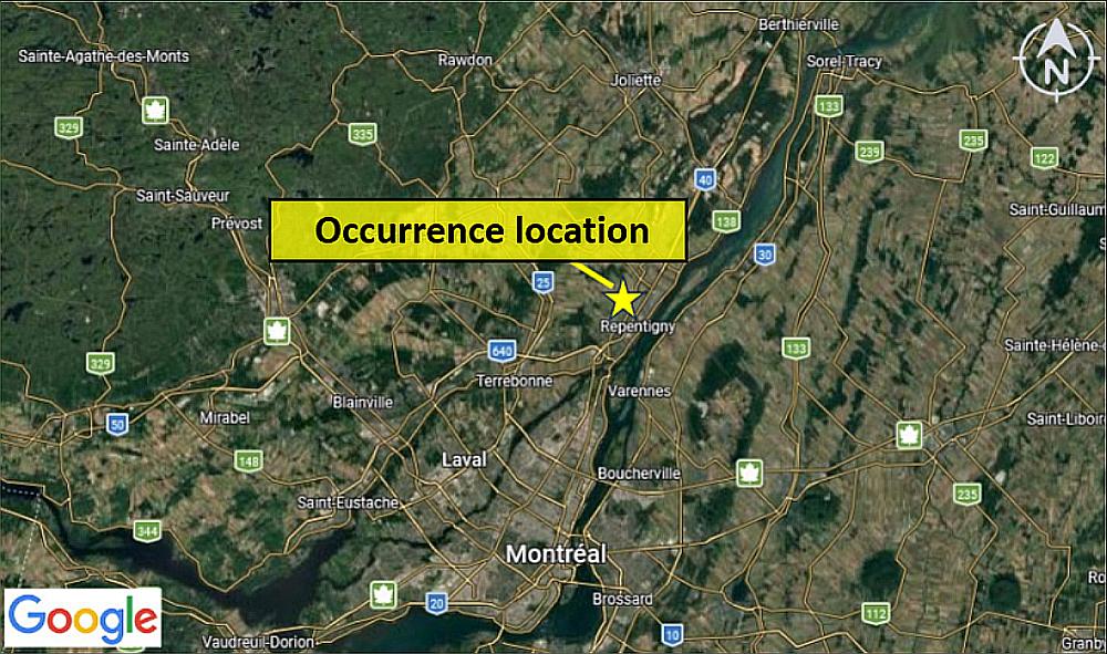Figure 1. Location of the occurrence (Source: Google Maps, with TSB annotations) 