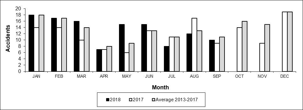 Number of Crossing Accidents per month