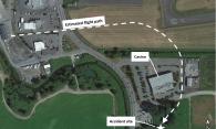 Figure 1. The aircraft’s estimated flight path based on dashcam video (Source: Google Earth, with TSB annotations)