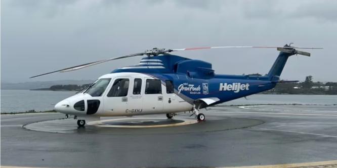 Figure 2. Hélicoptère à l’étude à l’héliport Victoria Harbour (Camel Point) (CBF7), après l’événement. (Source : CTV News)